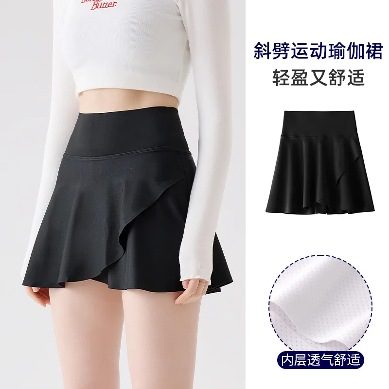 Saia esportiva feminina, anti-exposição, cintura alta, plus size, calça comprida branca, meia saia, corrida, fitness, badminton, tênis,