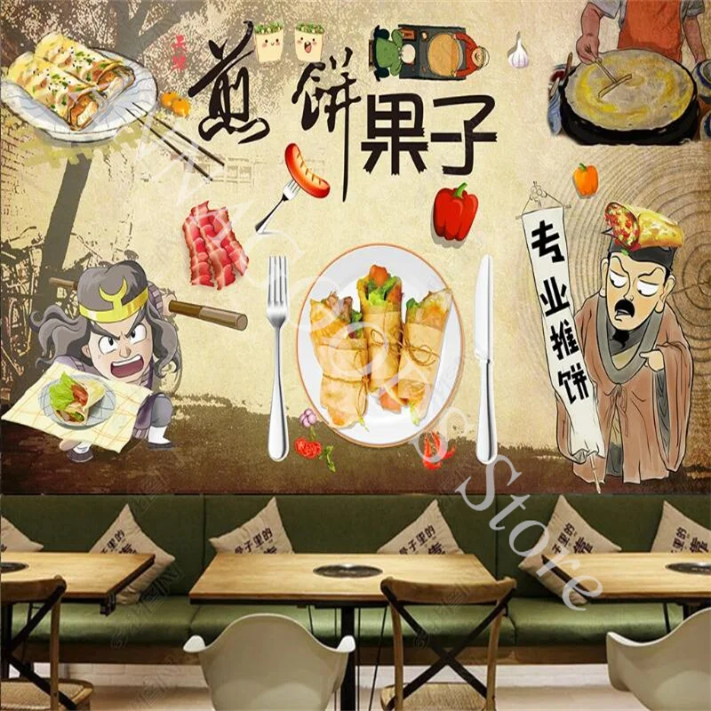 

Custom Retro Chinese Flavor Pancake Food Mural Wallpaper for Snack Bar Breakfast Restaurant Background Wall Decor Wall Paper 3d