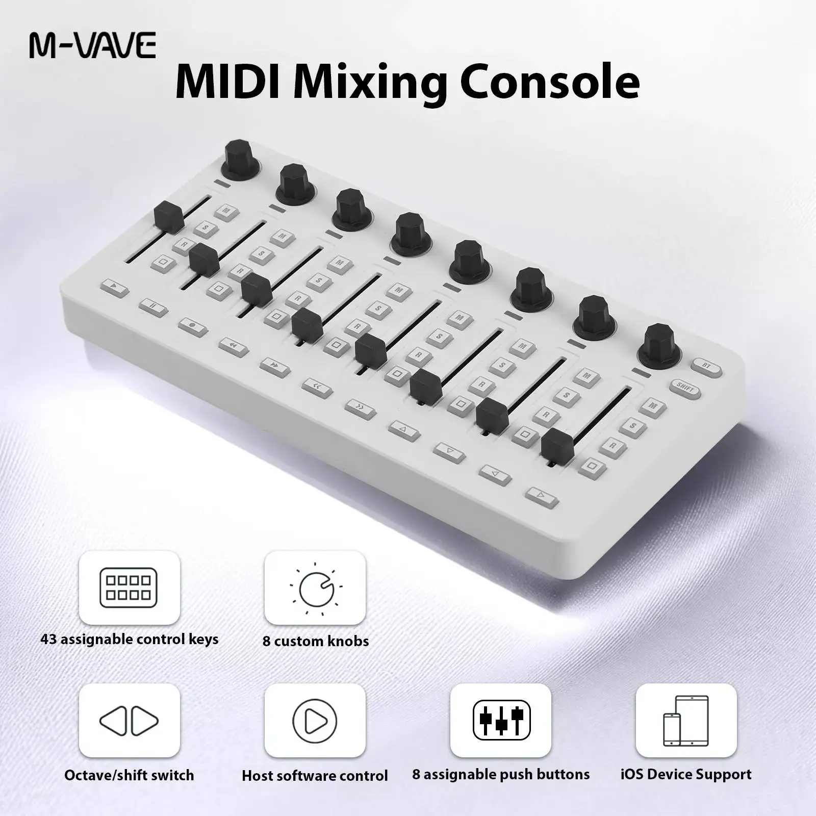 M-VAVE SMC-Mixer Wireless MIDI Controller Mixing Console 8 Encoder Software Control MIDI Keyboard for Windows/Mac/Ios/Android