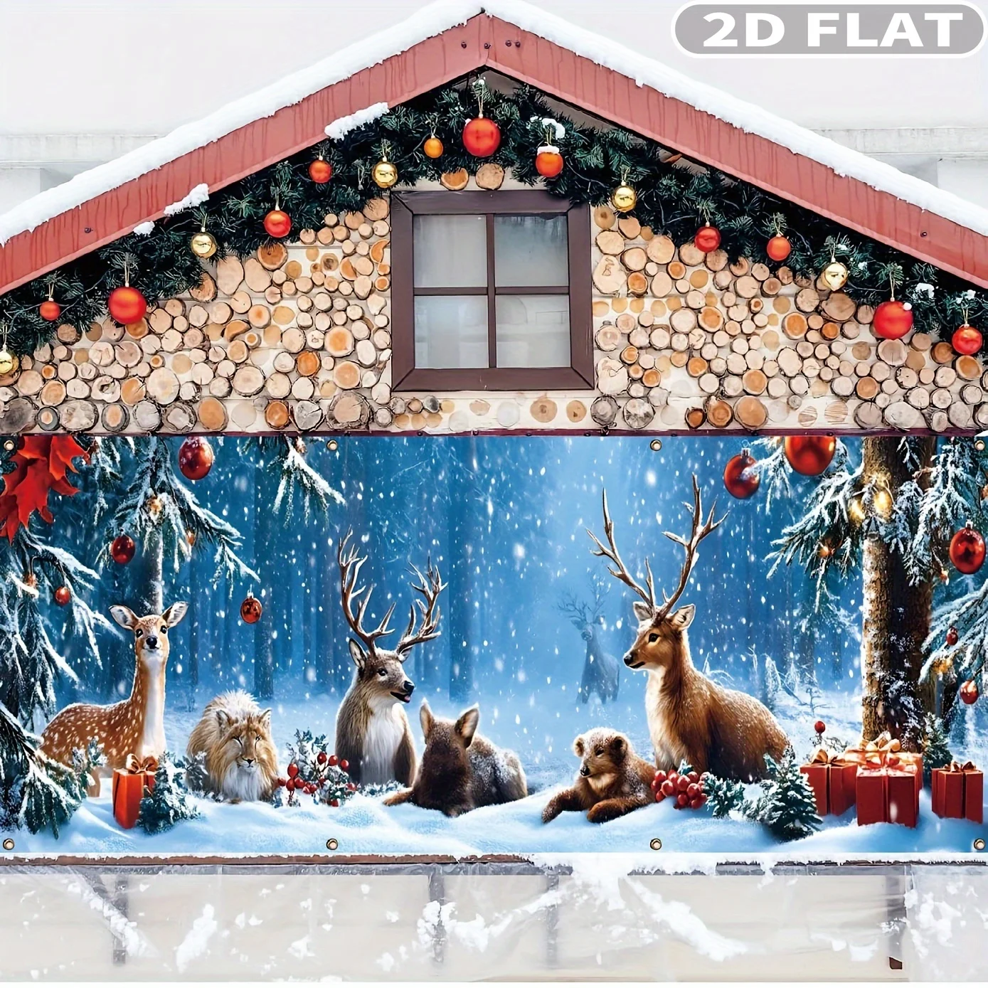 

1pc Extra Large Winter Forest Deer & Bears Snowy Scene Christmas Festive Backdrops & Banners, Wall Decoration - Outdoor Banner