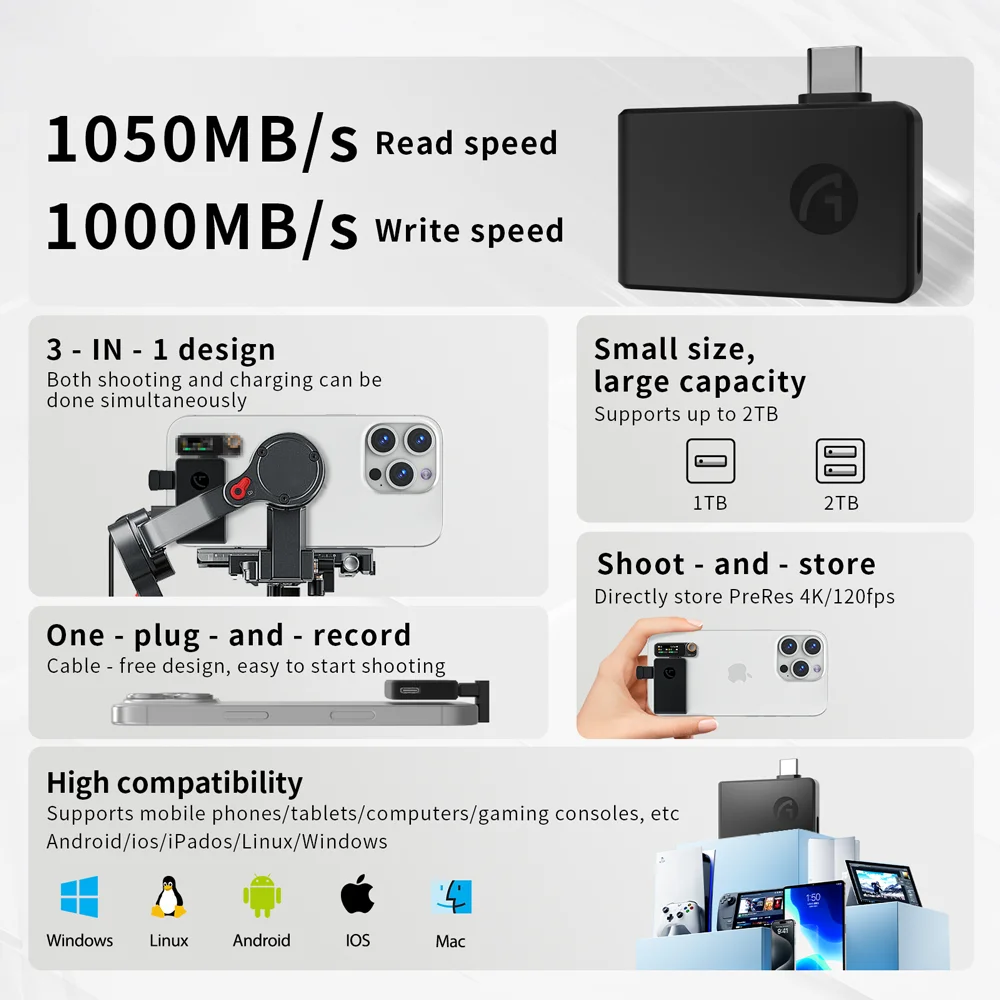 Aiffro P30 firm adsorption high-speed storage SSD 1T/2TB for Apple and Android mobile phones