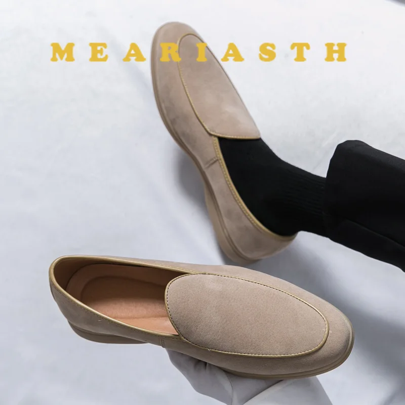 Suede Loafers for Men Casual Leather Shoes Leisure Office Shoes For Men Driving Moccasins Comfortable Slip on Soft Black Beige