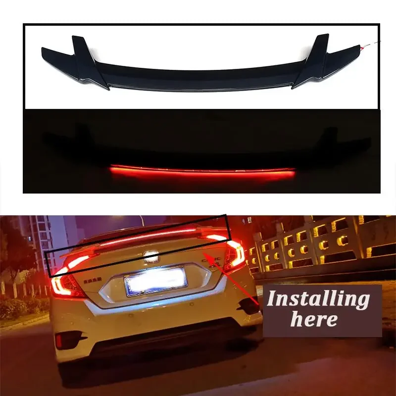 Rear Trunk Spoiler Wing Fits ABS Plastic Primer Lid Wing Spoiler Photoelectric Tail Spoiler For Honda Civic 2016-2019