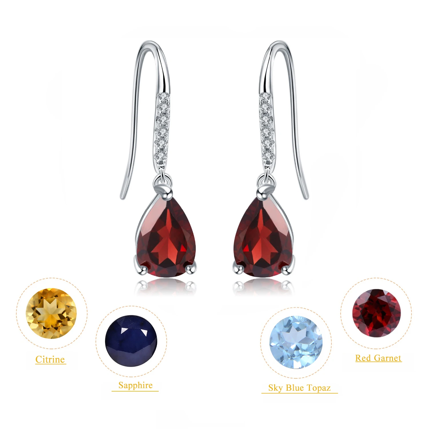 

GEM'S BALLET Hot Sale Genuine 925 Sterling Silver Natural Garnet Sapphire Drop Earrings For Women Fine Jewelry Gift Bijoux