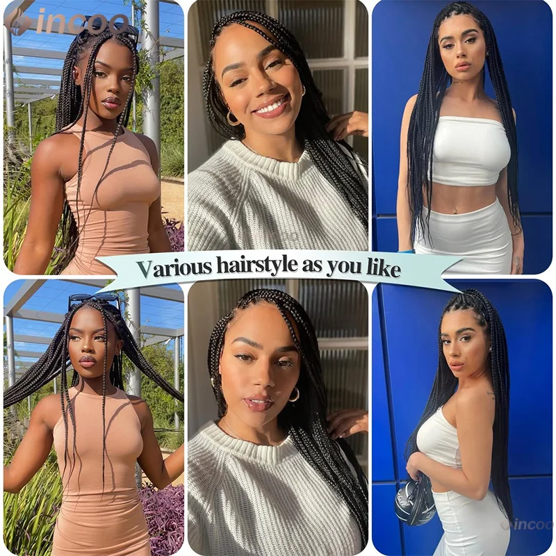 Peruki syntetyczne 36 cali, peruki typu full lace front dla kobiet, peruki do zaplatania w stylu cornrow box braids z baby hair.