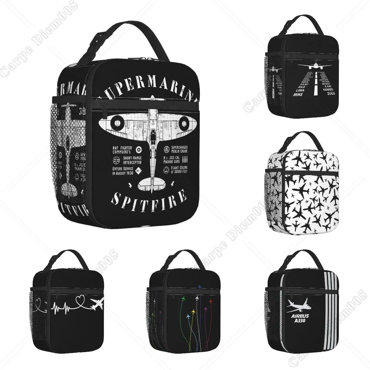 Supermarine Spitfire Insulated Lunch Bag Portable Fighter Plane WW2 War Pilot Aircraft Airplane Thermal Cooler Lunch Box Office
