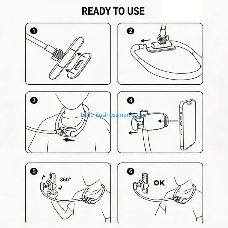 Nacken-Telefonhalter mit biegbarem 36-cm-Arm und Desktop-Ständer, einfache Handy-Klemme für 4,5-6,7-Zoll-Telefone und Nachttisch – Detail 2
