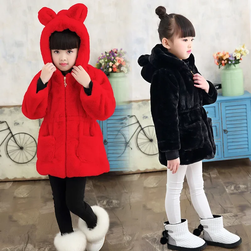 New Winter Baby Girls and boys Clothes kids Faux Fur Fleece Coat Warm Jacket Xmas Snowsuit 2-15Y Baby Hooded Jacket Outerwear