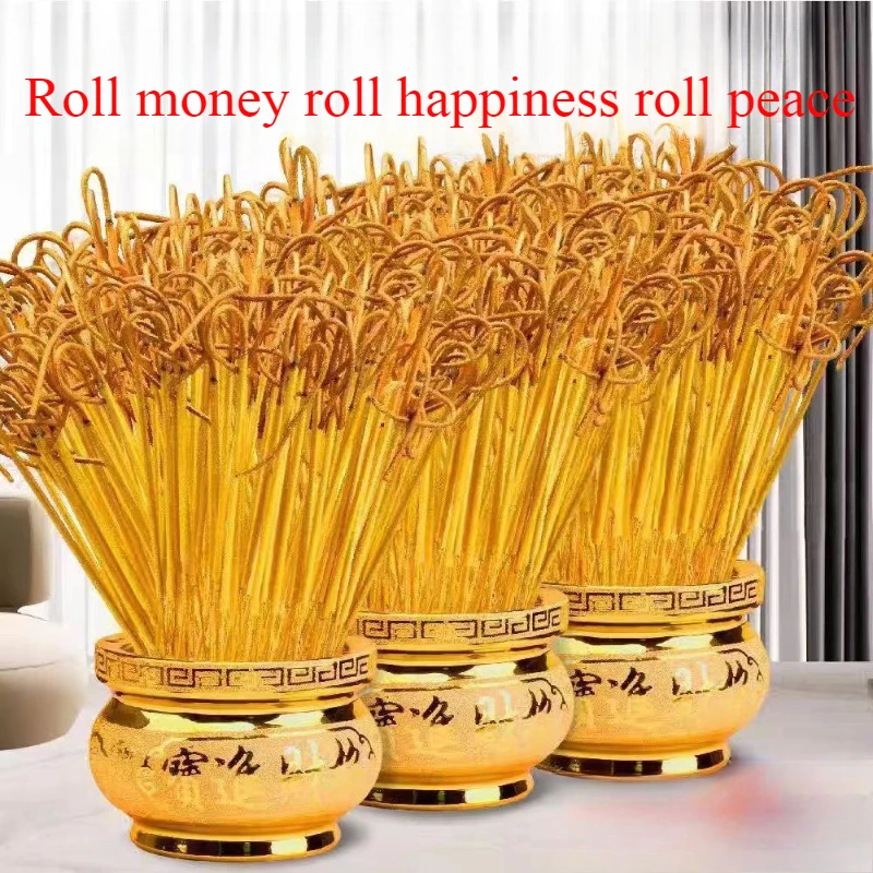 Gold Roll in Money Stick Incense Smokeless Home Worship Buddha God Wealth Remove Odor Help Sleep Lasting Incense Joss Stick