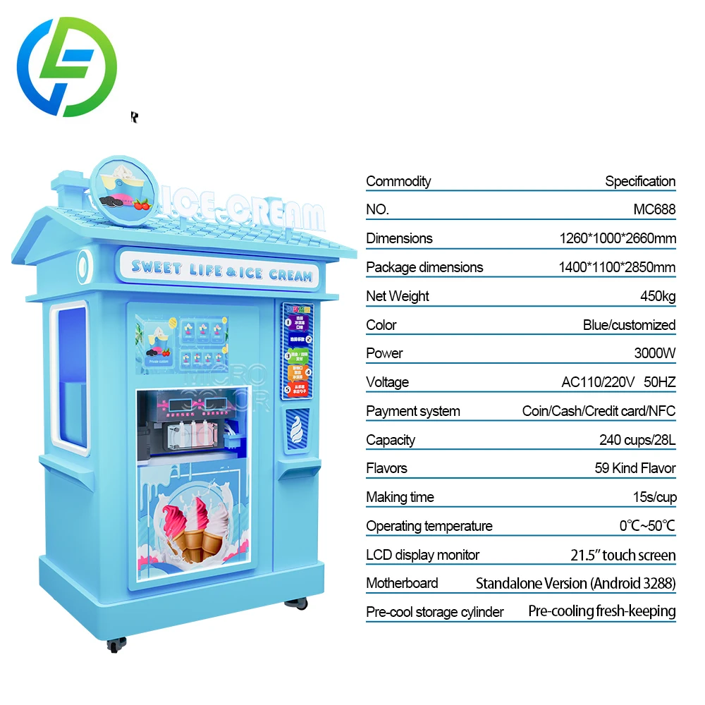 Popular Vending Ice Cream Robot Machine Customized Hot Selling Fully Automatic Coins Operated Robotic Arm Business Equipment