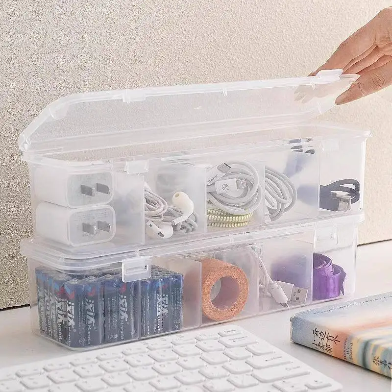 صندوق منظم الكابلات الشفاف مع غطاء مقاوم للغبار، تخزين مقسم لكابلات البيانات/الشحن للاستخدام المنزلي في المكتب #4