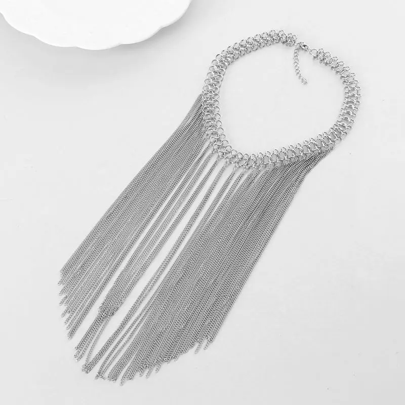 2024 European and American fashion fringe necklace women\'s metal chain accessories