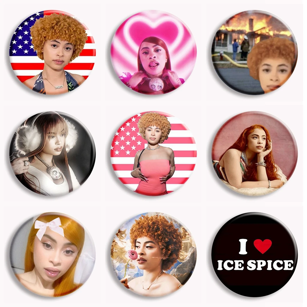 Rapper Ice Spice Flag Soft Button Pin I Love Ice Spice Funny Meme Cartoon Brooch Badge Bag Decor Fans Collect Friends Gifts