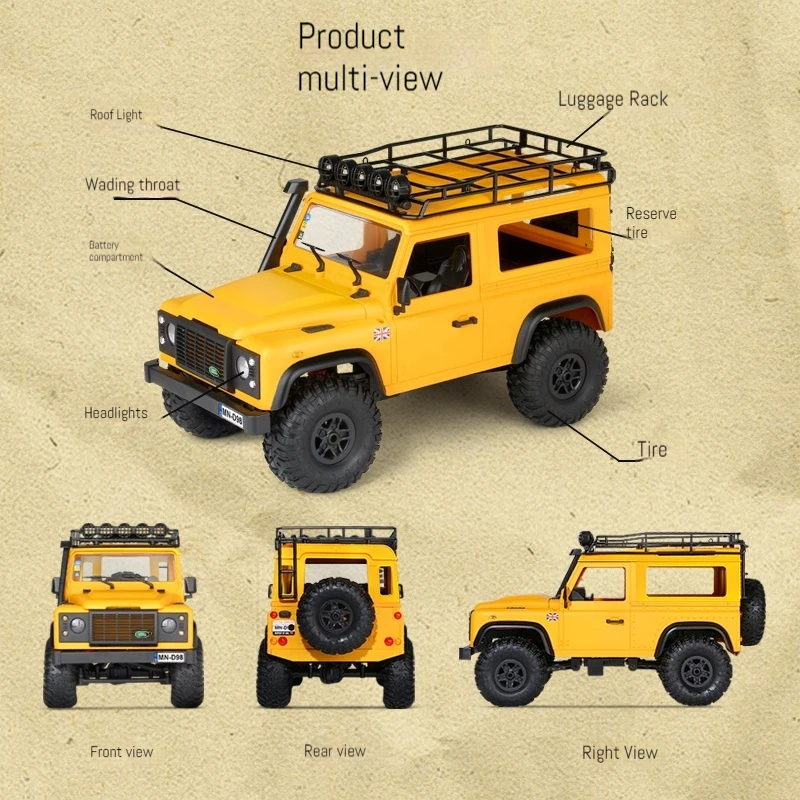 Mangniu'S New Mn98 Land Rover Defender Camel Cup D90 Four-Wheel Drive Rc Off-Road Vehicle Remote Control Climbing Model Car Toy
