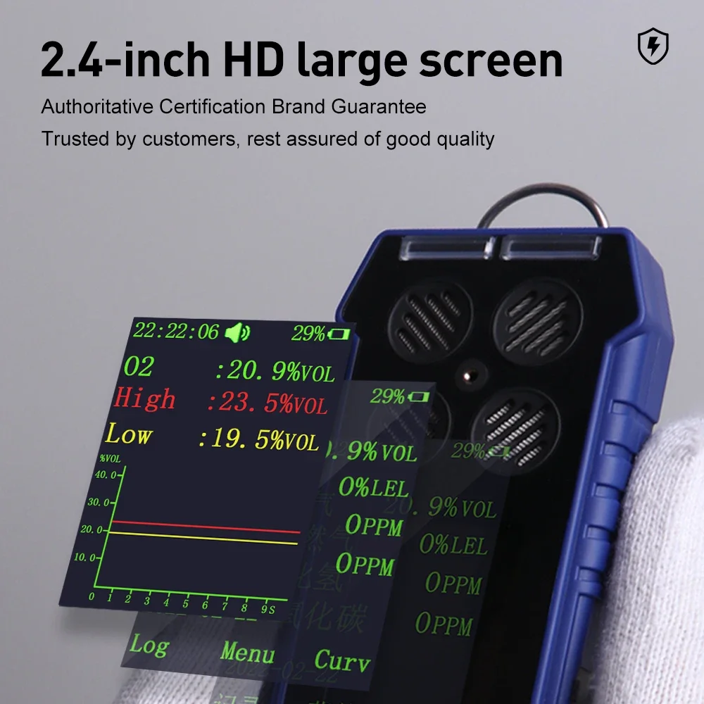 Portable 4 in 1 Gas Detector O2 CO H2S LEL Multi Gas Monitor with ATEX CE FCC RoHS Approved