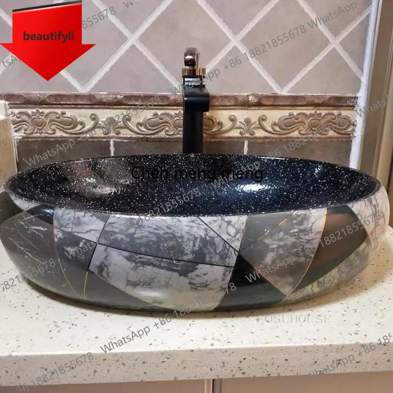 

A44 Домашняя креативная керамическая раковина в скандинавском стиле, овальная раковина для ванной комнаты, черная накладная раковина для туалета