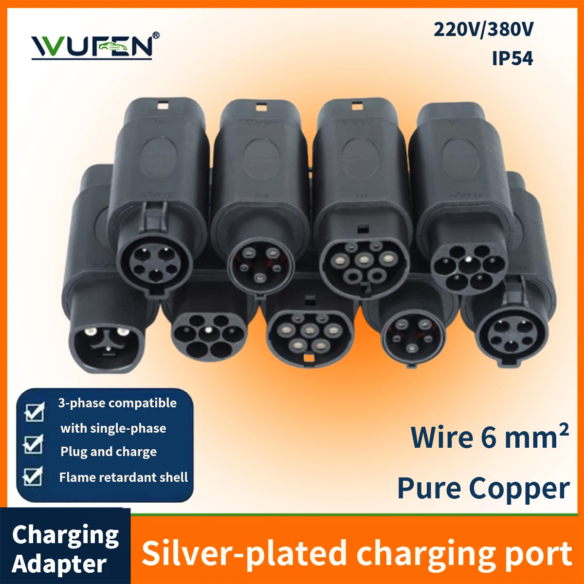 

WUFEN 32A 7KW Адаптер зарядного устройства для электромобилей типа 2 к GBT для зарядки разъема электромобиля типа 2 на тип 1 SAE J1772 7,2 кВт Conventor