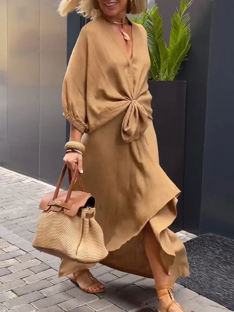 Drauuing Batwing Sleeve Blouse Slim Skirt Sets Summer Women Office Solid Skirt Matching Suit Casual Skirt Two Piece Set Vestidos