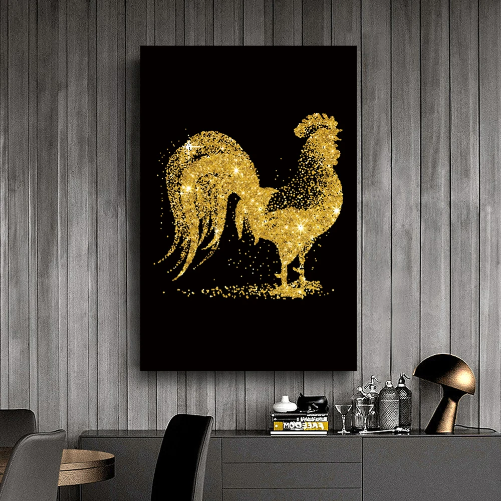 

Black gold rooster home decor canvas painting rooster watercolor poster french classic