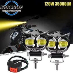 Erruson120W 35000LM 이색 모터사이클 헤드라이트 올빼미 디자인 4가지 모드 보조 스포트라이트 모터사이클 스쿠터 안개등