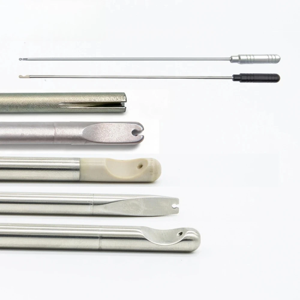Reusable Laparoscopic Knot Pusher Stainless Steel Open Close Tip Endoscopic Surgery Simulation Training Instrument