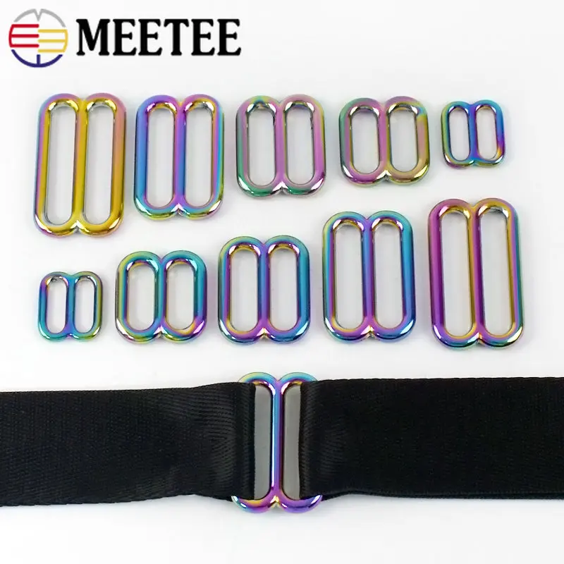 5/10Pcs 15-38mm Colored Metal Tri-Glide Buckles Webbing Belt Rainbow Clasp Bra Ring Bag Strap Adjustment Hook Sewing Accessories