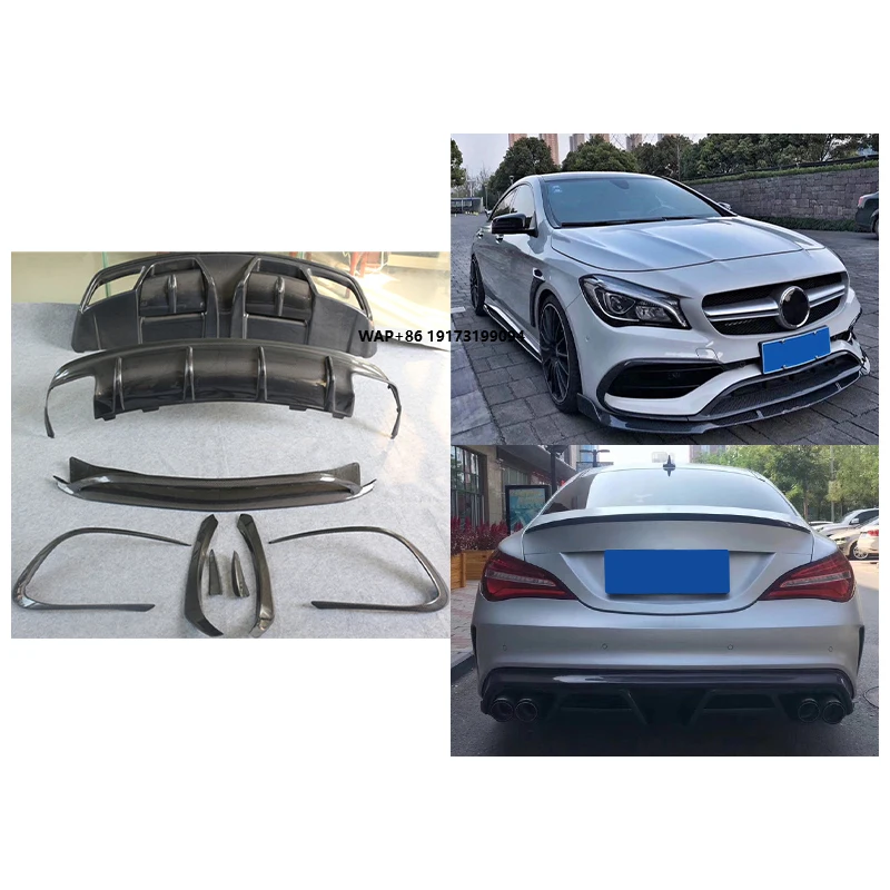 

Комплект для модификации автомобиля W117 2013-2019: обвес из мокрого карбона, передний и задний сплиттеры, ветровые накладки, подходит для CLA