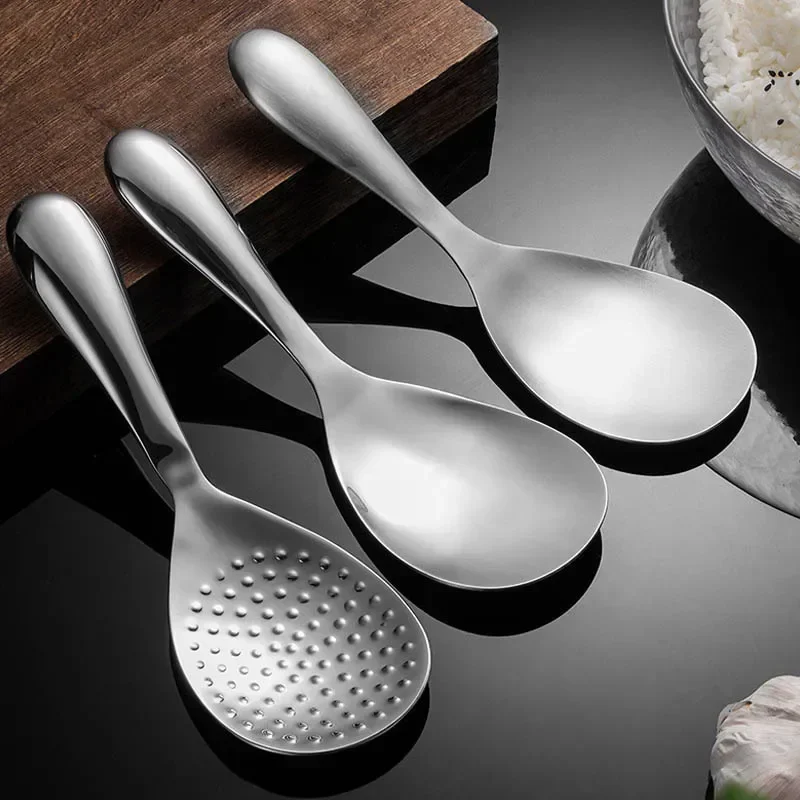 1Pc Large Capacity Rice Spoon Stainless Steel Thicken Long Handle Rice Serving Scoop Household Tableware Kitchen Cooking Utensil