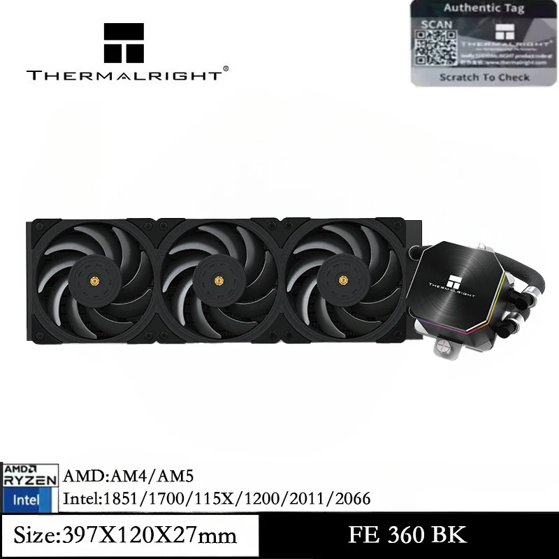 

Thermalright Frozen Edge 360 Black CPU Water Cooler with PWM Fans S-FDB Bearing for AM4 AM5 Intel LGA 115X/1200/1700/2011/2066