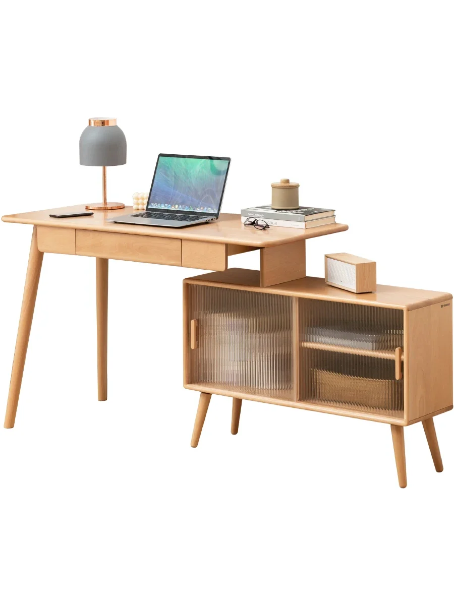 YY Retractable Adjustable Beech Desk Multi-Functional Desk with Storage Combo