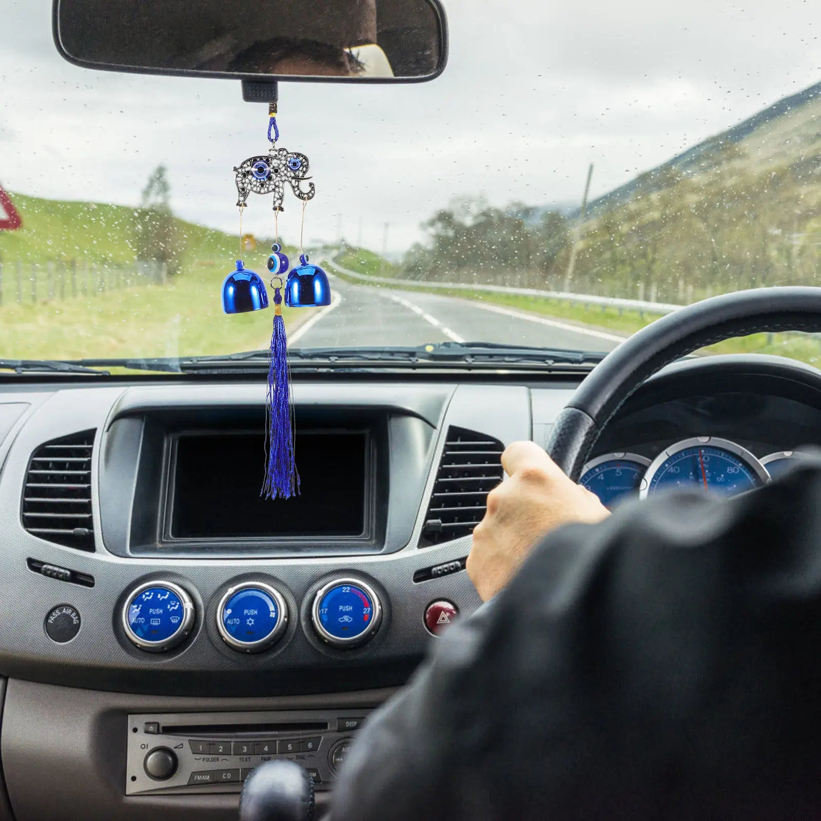 Feng Shui Evil Eye Car Ornament Eye Metal Hanging Decoration with Melodious Wind Chime Tassel for Auto Interior Stylish