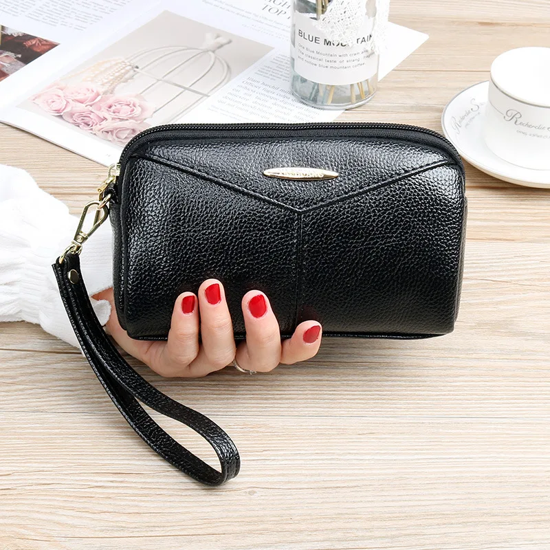 Fashion Zipper Wallets with Wristlet Strap Women's Long Purses Handbags Coin Purse Card Holder PU Leather Clutch Bag for Ladies
