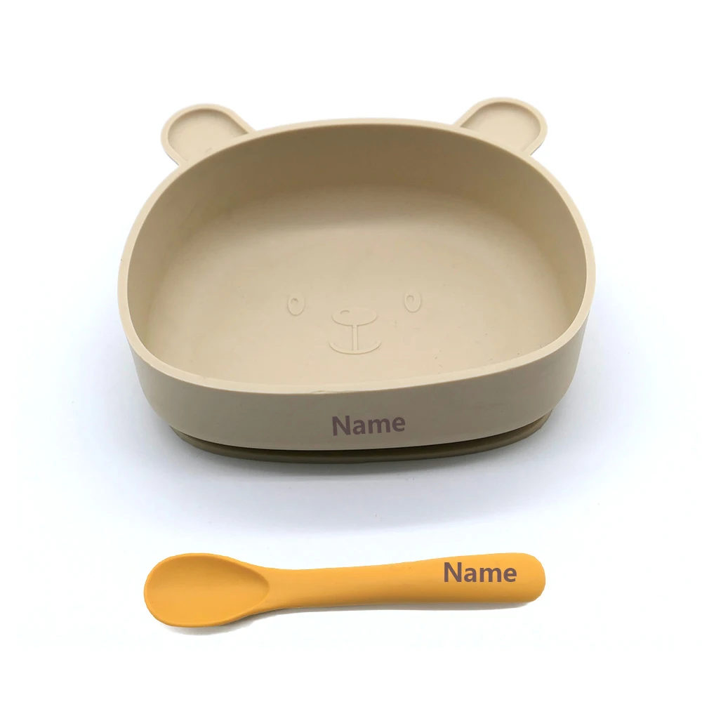 Personalized Baby Tableware Set - Silicone Bowl And Spoon with Free Custom Printing for Boys And Girls Holiday Gift