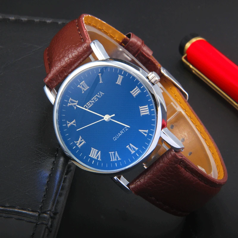 

GENEVABlue Light Watch Roman Literal Fashion Men's Table Belt Quartz Watch WeChat Hot-Selling Men's Watch