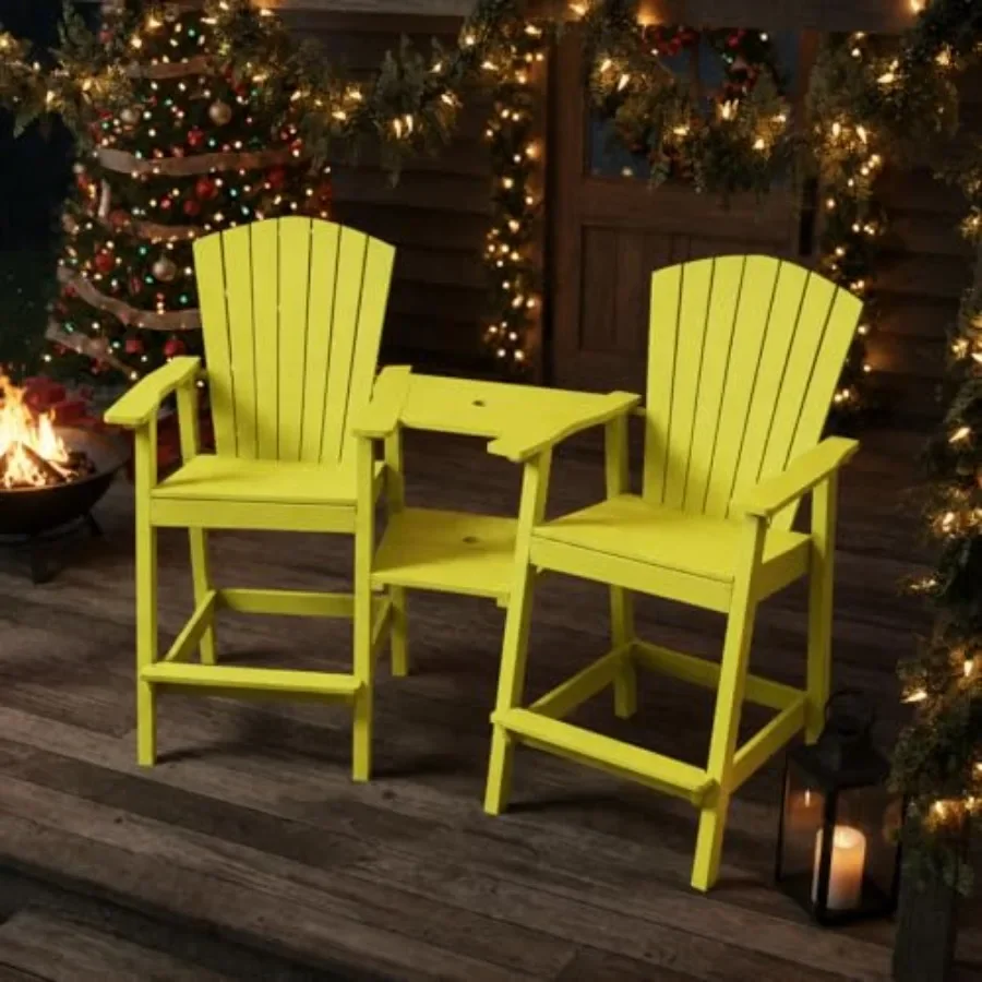 Tall Adirondack Chairs Set for outdoor use, made of weather-resistant polywood in classic navy blue with ergonomic high-back de