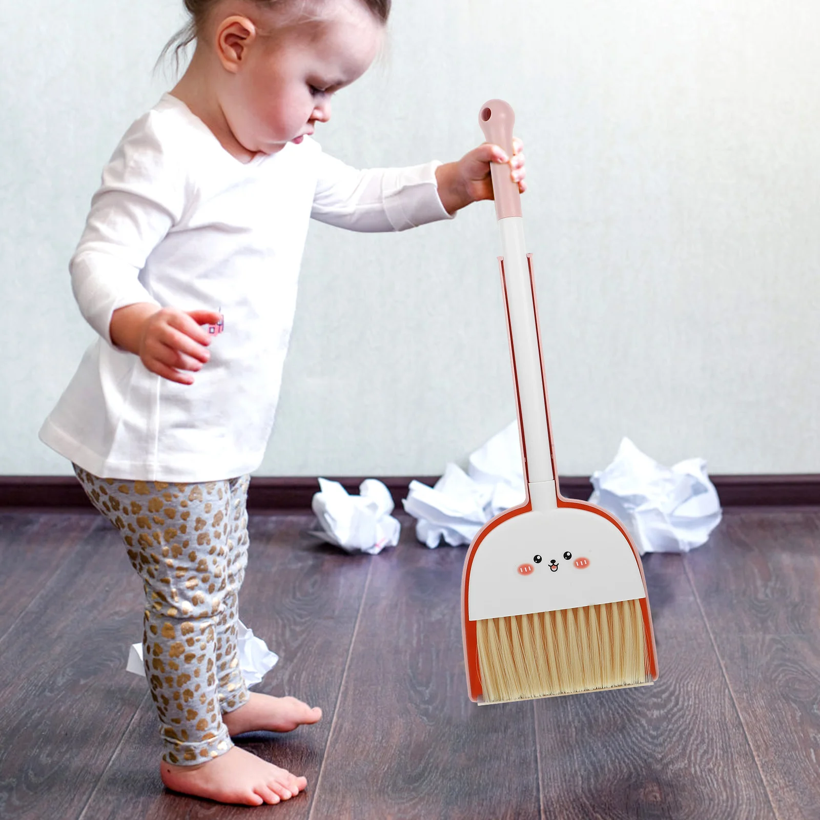 1세트 어린이용 빗자루와 쓰레받기 세트 소형 플라스틱 청소 도구 만화 스타일 컴팩트한 쉬운 보관 어린이 집안일 청소