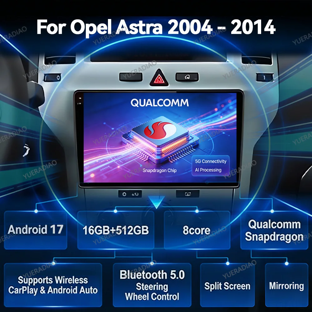 Radio para Auto Android 17 para Opel Zafira B 2005 - 2014 Opel Astra H 2004 - 2014 Carplay Multimedia Central DVD 4G LTE 5G WIFI FM BT