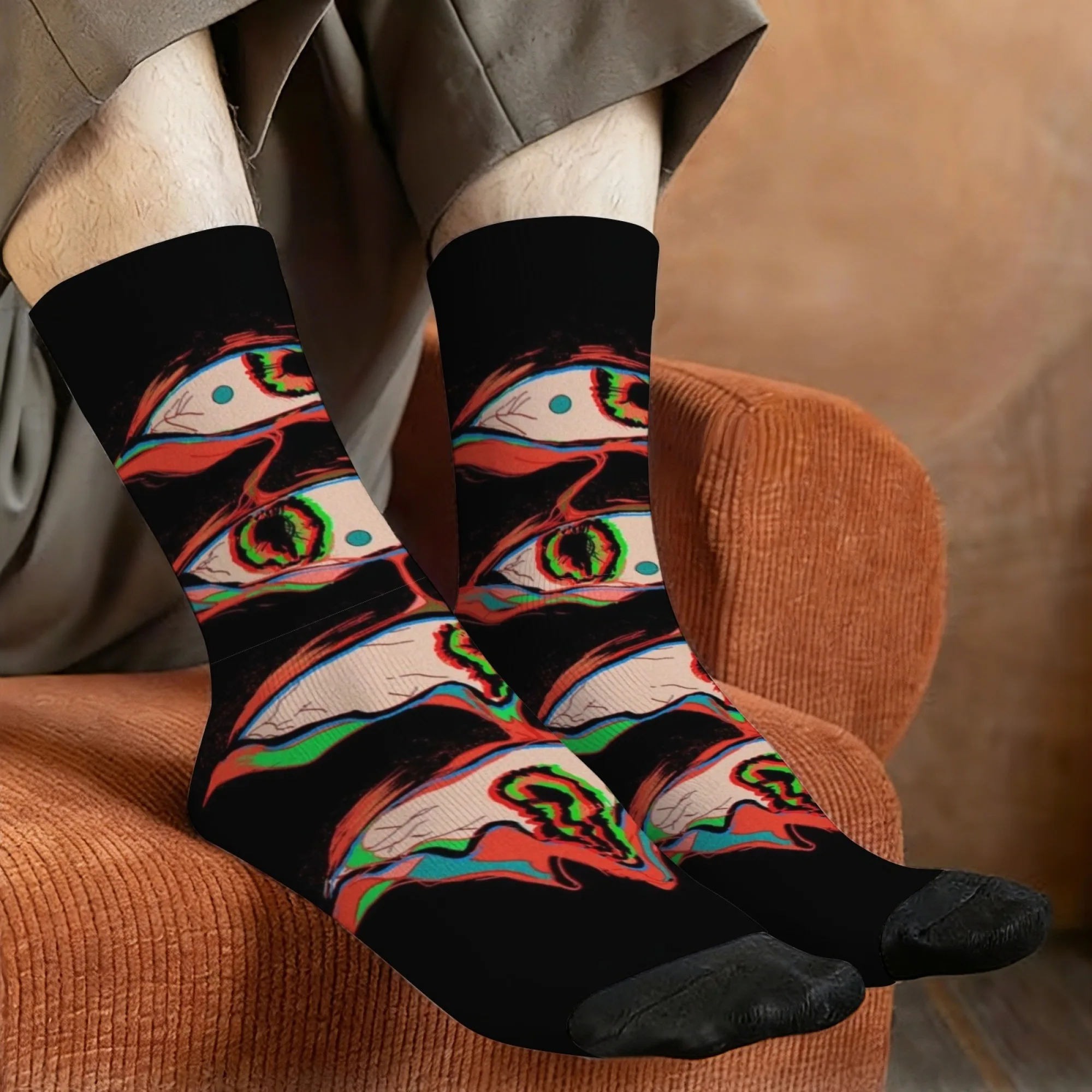 Psychedelic Dark Visual Distortion Eye Crew Socken Bunte Twisted Pattern Mid-Calf Socken Edgy Casual Wear