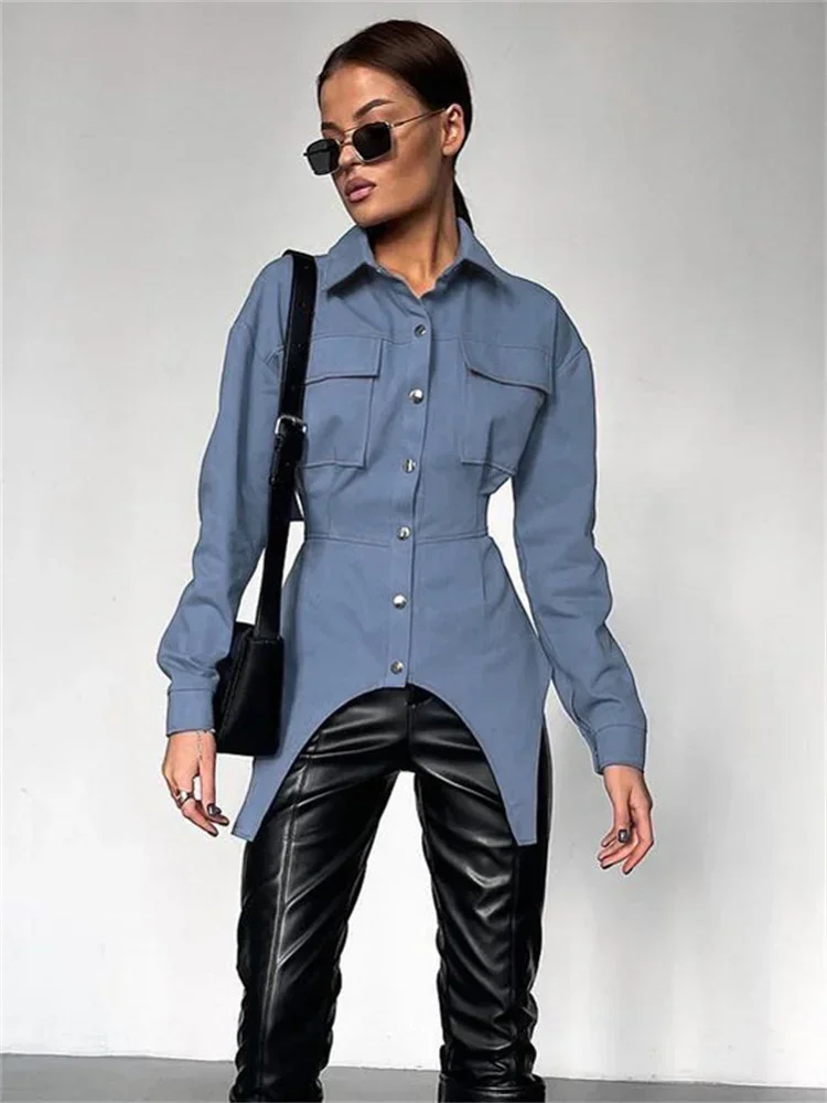 Tossy Lapel Patchwork Fashion Shirts For Women Slim Long Sleeve Pocket High Waist Autumn 2023 Cardigan Vintage Shirts Streetwear