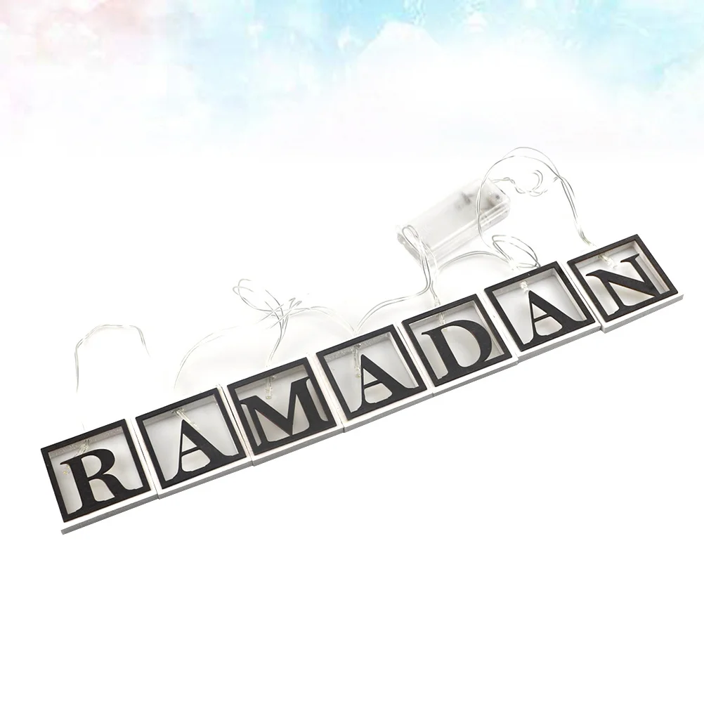1Set LED Decorative String Lights Wooden Pendants Ramadan Eid Corban Islam Festival Decor Reusable Black White