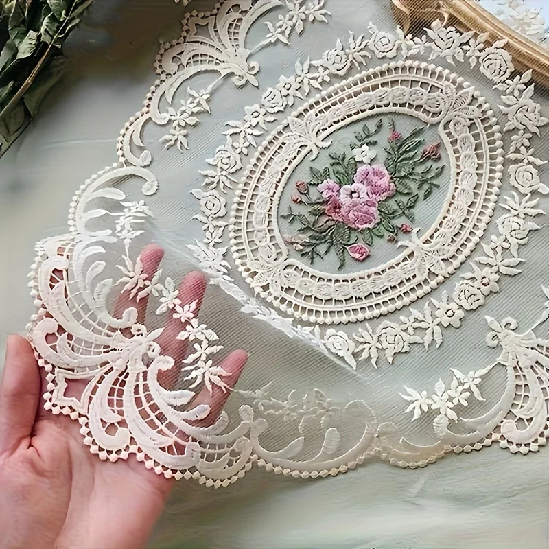 6pcs Vintage French Lace Table Mats: Elegant Hand Embroidery, Suitable for Home Restaurant Decor, Nylon