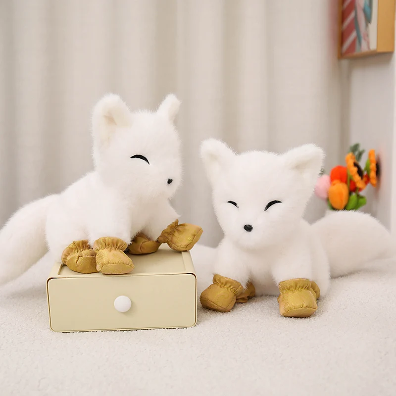 22cm Kawaii Simulation Arctic Fox Plushie White Polar Fox Snow Fox Plush Toys Cute Lifelike Animals Stuffed Doll Toy Gifts Kids