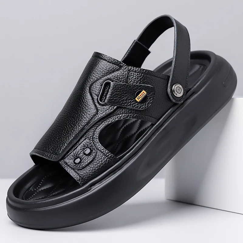 

Men's Two-Way Wearable Fashionable Sandals Genuine Leather Beach Shoes Outdoor Summer Breathable Waterproof Slip-On Shoes