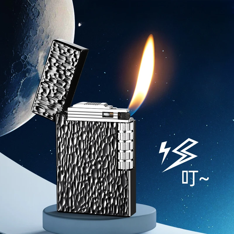 جديد المعادن Langsheng المائل النار المفتوحة لهب طحن عجلة أخف غاز البوتان نفخ نقطة ولاعة السجائر التدخين