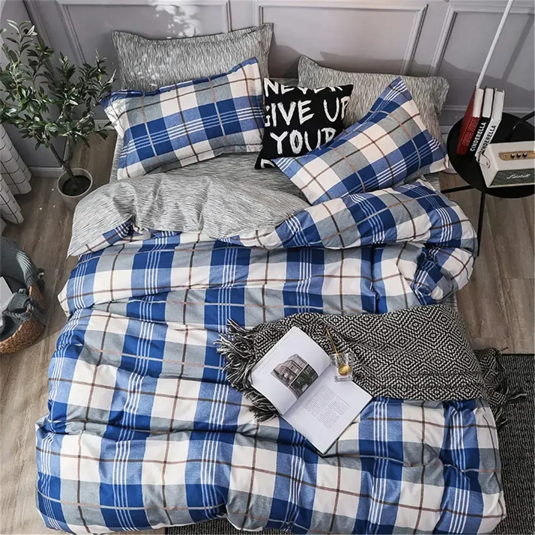 3 Piece Bedding Set Knit Duvet Cover Light Weight Comfortable Extremely Durable Includes 2 Pillowcase Stripe Aqua Blue