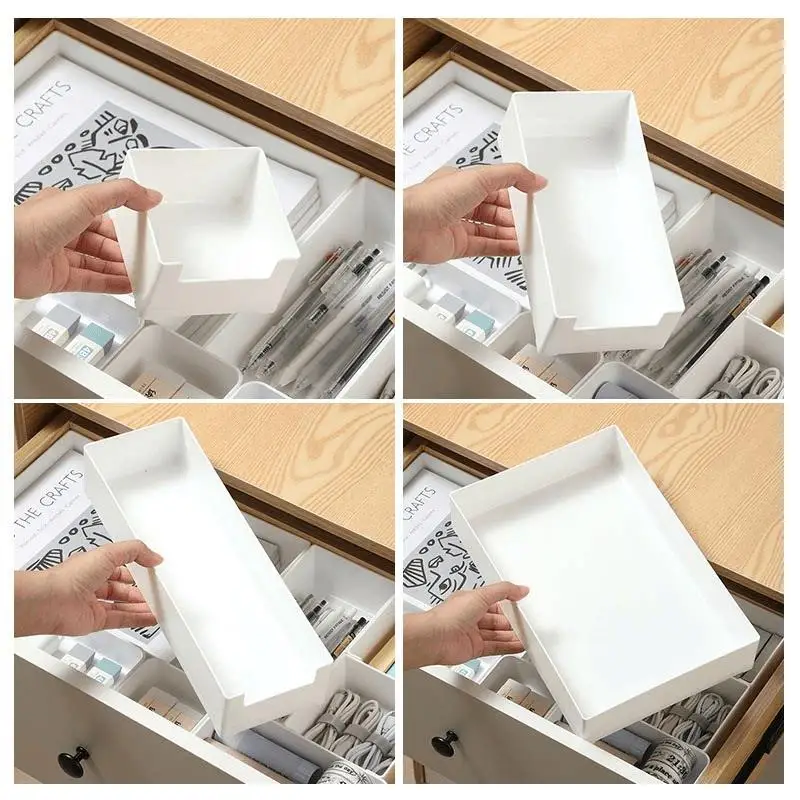 White Narrow Long High Desktop Organizer Box Office Supply Sticky Note Cabinet Cosmetic Kitchen Drawer Plastic Storage Box