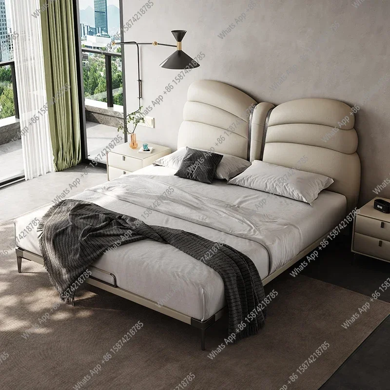 

XS Leather Light Luxury Double Bed Modern Simple Bedroom Wedding Bed Fashion Queen Romantic Comfortable Muebles Home Furniture