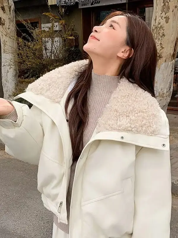 YYAHAHAS 2025 New Versatile Parkas Cardigan Women's Short Lamb Cotton Jacket Winter Suede Collar Coat Female Clothing