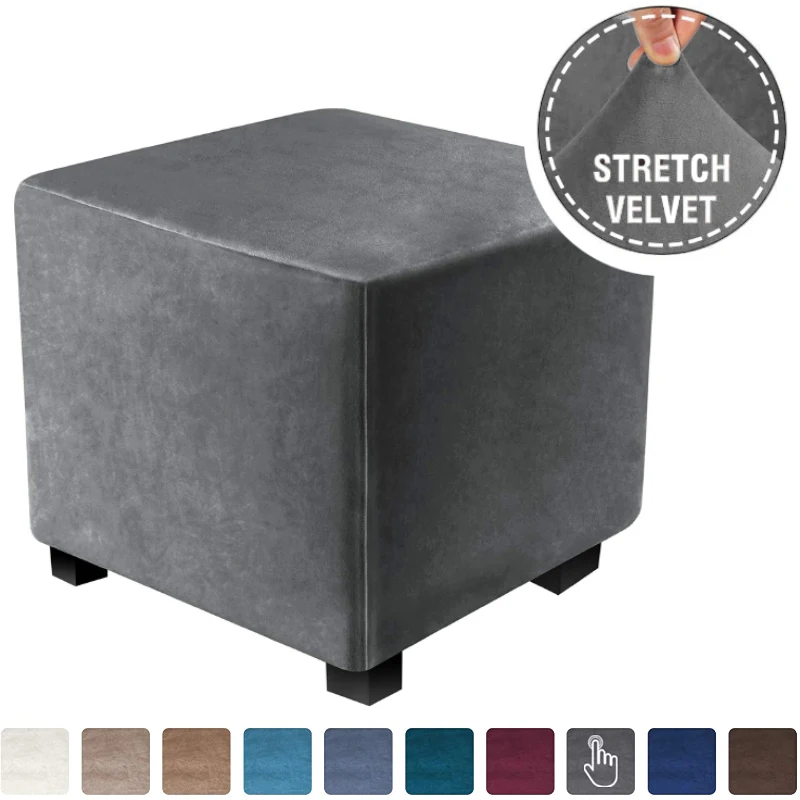 Thick Velvet 3 Size Square Ottoman Covers Stretch Footstool Cover Bench Stool Cover Washable Furniture Protector Stool Covers