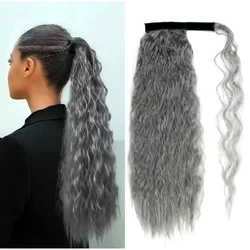 Coleta ondulada de maíz sintético largo para mujer, extensiones de cabello con Clip, ombré, marrón, cola de caballo, Rubio, 22 pulgadas